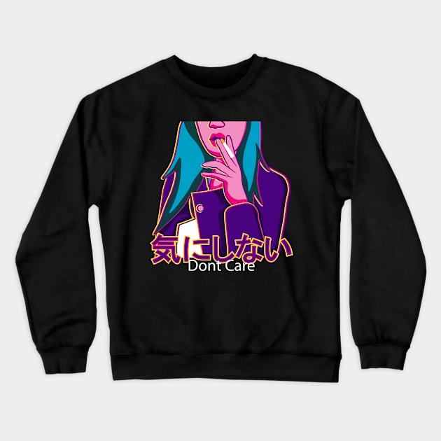 Vaporwave Aesthetic E-girl Don't Care Crewneck Sweatshirt by QQdesigns